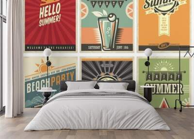 Set of retro summer holiday posters Wall mural