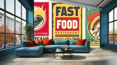 Steak house and fast food dining restaurant set of retro posters with delicious meals and snacks. Food vector illustration. Wall mural