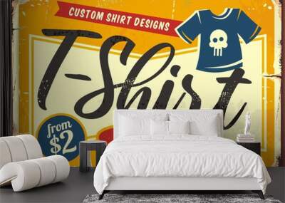 T shirt printing service shop sign. Retro store sign with tee and creative typography. Vector illustration. Wall mural