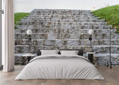 Old ancient stone stairs, low angle view, stairway to heaven, sunny day Wall mural