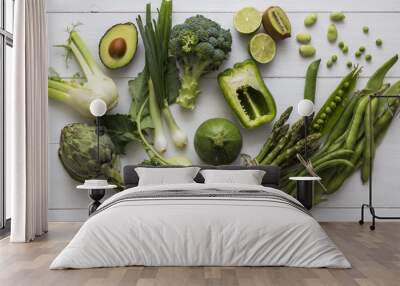 Green fruits and vegetables for cooking Wall mural