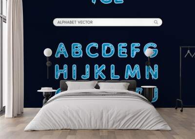 Blue alphabet ice font set. Cool font Playful style typography set for kids, Poster, Invitation. vector illustration, education. Wall mural