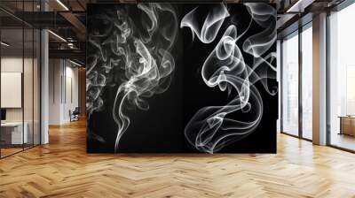 Black and white smoke on a dark background. Wall mural