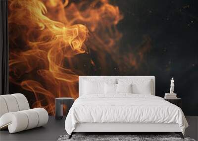 Illustration, realistic flames, and smoke on a pure black background. Unusual illustration. Wall mural