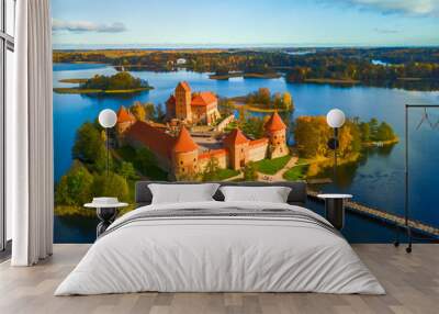 beautiful drone landscape image of trakai castle Wall mural