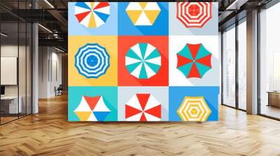 Beach umbrella vector icon set, flat style Wall mural