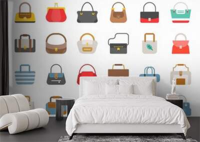 Fashion Bag icon in various style such as tote bag, athletic bag, boho, barrel set 1 Wall mural