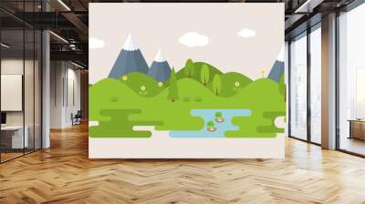 info graphic and elements of forest with hills, rural landscape, flat design vector illustration Wall mural