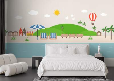 info graphic and elements of tourist spot of sea, beach and coastal landscapes, flat design vector i Wall mural