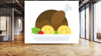 Roasted turkey icon, Christmas food and drink vector Wall mural