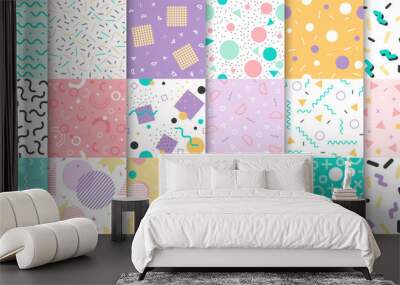 Set of Memphis seamless pattern with Geometric element Wall mural