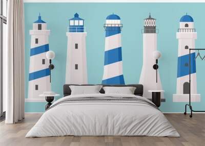 Vector light house icons collection set 2, flat design Wall mural