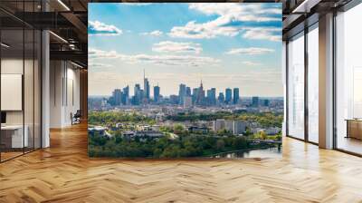 Skyscrapers in city center, Warsaw aerial landscape under blue sky Wall mural