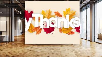 happy thanksgiving banner with dried leaves decoration Wall mural