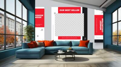 instagram post template for digital marketing and sale promo. red and black fashion banner advertising. promotional mock up photo vector frame illustration Wall mural