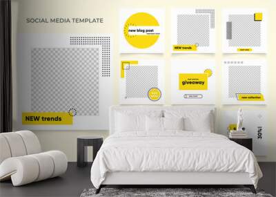 social media template banner blog fashion sale promotion. fully editable instagram and facebook square post frame puzzle organic sale poster. fresh yellow element shape vector background Wall mural