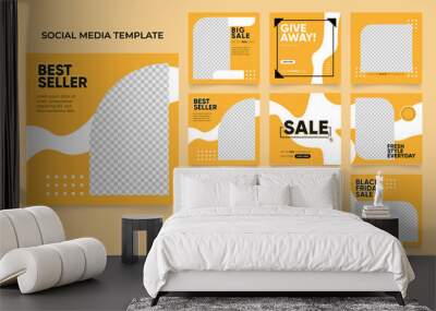 social media template banner blog fashion sale promotion. fully editable instagram and facebook square post frame puzzle organic sale poster. fresh yellow element shape vector background Wall mural