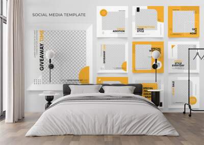 social media template banner blog fashion sale promotion. fully editable instagram and facebook square post frame puzzle organic sale poster. fresh yellow element shape vector background Wall mural