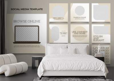 social media template banner fashion sale promotion in brown grey color. fully editable instagram and facebook square post frame puzzle organic sale poster. Wall mural