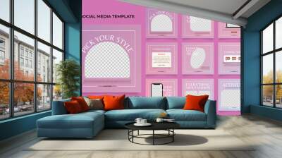 social media template banner fashion sale promotion in purple pink gradient. fully editable instagram and facebook square post frame puzzle organic sale poster Wall mural