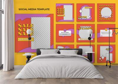 social media template banner fashion sale promotion in retro colorful color. fully editable instagram and facebook square post frame puzzle organic sale poster Wall mural