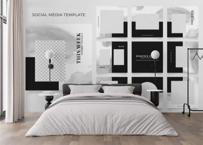 social media template banner fashion sale promotion. fully editable instagram and facebook square post frame puzzle organic sale poster. black white vector background. black friday theme Wall mural