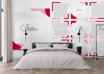 social media template banner fashion sale promotion. fully editable instagram and facebook square post frame puzzle organic sale poster. red pink white vector background Wall mural