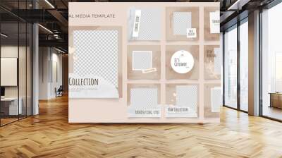 social media template blog fashion sale promotion. fully editable instagram and facebook square post frame organic sale poster. brown khaki white ad banner vector background Wall mural