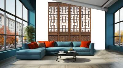 Chinese traditional style wooden door on isolated white background Wall mural