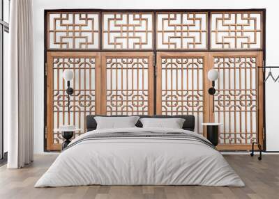 Chinese traditional style wooden window on isolated white background Wall mural