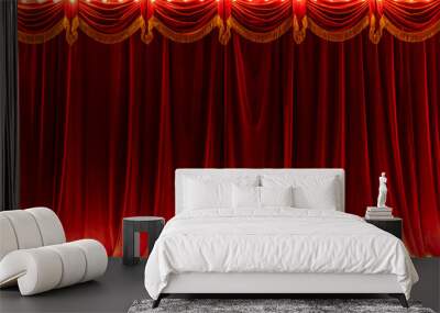 Theater red curtain and neon lamp around border Wall mural