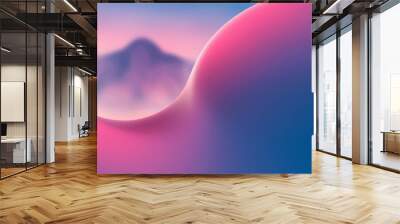 Abstract pink blue background. Blurry mountains and abstract shapes with pink and blue gradient colors. Soft, dreamlike, and calming. Wall mural