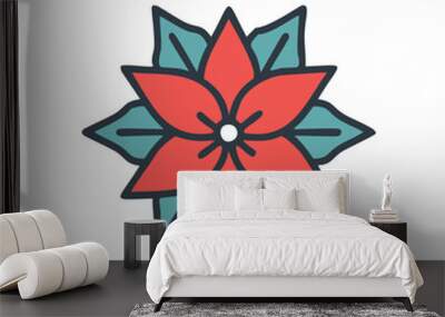 Christmas poinsettia flower. Festive red poinsettia; symbolizes Christmas joy, warmth, and holiday cheer. Wall mural