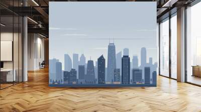 Cityscape skyline. A minimalistic city skyline with tall buildings reaching for the sky, illustrating urban development and progress. Wall mural