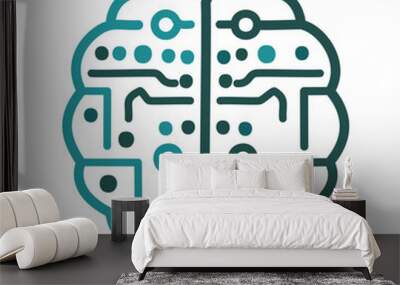 Digital brain icon. Abstract brain illustration with circuit design, symbolizing artificial intelligence, technology, and digital thinking. Wall mural