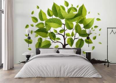 Photo of green energy concept with a light bulb and leaves on a white background. Wall mural