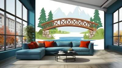 Expanding Bridge Crossing a River Symbolizing Growth Connectivity and Realizing Potential in a Flat Design with a Clean Minimalist and Geometric Aesthetic on a White Background Wall mural