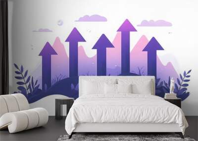 Expanding data arrows spreading out in a futuristic digital landscape representing the growth and progress of data analytics and information visualization for business and finance Wall mural