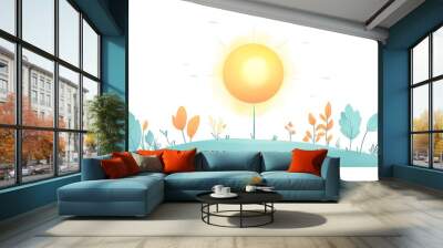 of a small light gradually transforming into a bright shining sun symbolizing the concept of growth progress and unlocking one s full potential  Flat design style on a white background Wall mural