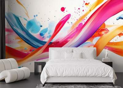 Abstract colorful paint strokes and splatters on a white background. Wall mural