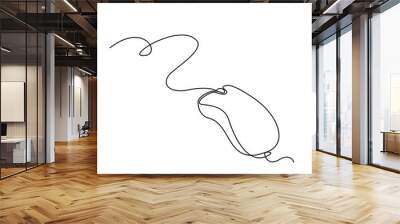 Computer mouse one line drawing on white isolated background. Vector illustration Wall mural