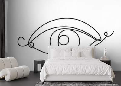 Eye one line drawing on white isolated background. Vector illustration Wall mural