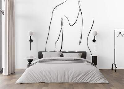 Silhouette of a naked sports man standing with his back one line drawing on white isolated background. Vector illustration Wall mural