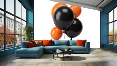 3D icon of black and orange balloons, halloween design asset transparent background Wall mural