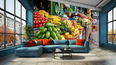 a Rastafarian food market with various natural and organic products Wall mural