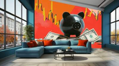 broken piggy bank, red market, economic crisis concept Wall mural