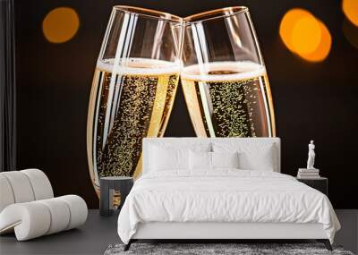 close-up of two rose gold champagne flutes clinking in a toast Wall mural