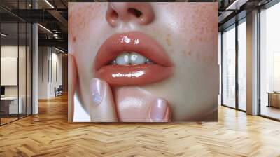 close up of woman applying lip gloss Wall mural