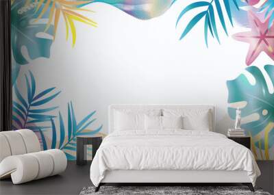 Colorful summer beach design frame on white background. Wall mural