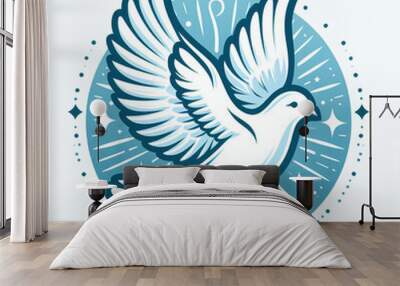 cute vector style illustration of white dove depicting the Holy Spirit, catholic christian clipart Wall mural